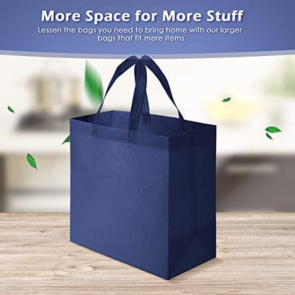 Reginary 50 Pieces Reusable Totes Bag Bulk Shopping Bags Non Woven Grocery handbag with Handles Foldable for Boutiques(Navy Blue)