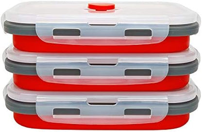 CARTINTS Set of 3 Collapsible Food Storage Containers with Lids, Collapsible Silicone Bowls, Silicone Lunch Containers, For Meal Prep, Camping, Travel, Microwave and Freezer Safe,500ml,Red
