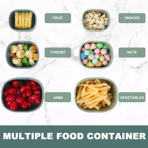 Vesici 9 Pcs Silicone Food Storage Containers Collapsible Reusable Small Containers with Lids Bpa Free for Christmas Party Snack Camping Lunch Bento Box (6.7oz, 10oz, 20oz) Green Blue Yellow