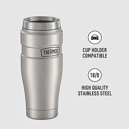 THERMOS Stainless King Travel Tumbler, 16 Ounce, Vacuum-Insulated | Matte Steel | Pack of 4