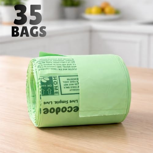 Certified Compostable 13 Gal Bags (35 Bags) Tall Kitchen Food Scrap Bags Certified Compostable Trash Bags BPI Certified Compostable & TÜV OK Compost HOME Certified, Meets ASTM D6400 (35 ct.)