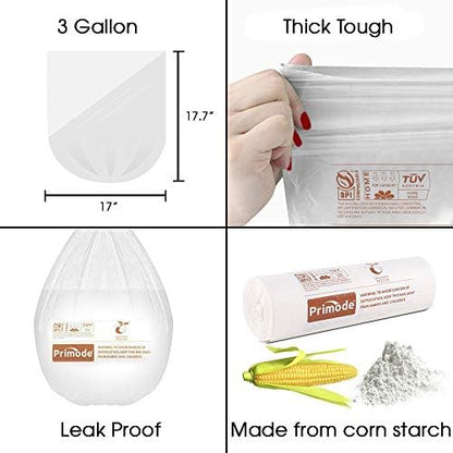 Compostable Bags, 3 Gallon Food Scraps Yard Waste Bags, 100 Count, Extra Thick 0.71 Mil. ASTMD6400 Compost Bags Small Kitchen Trash Bags, Certified By BPI And TÜV AUSTRIA