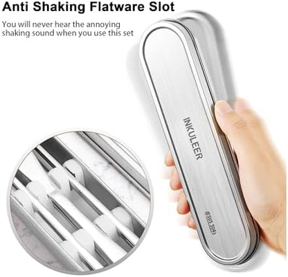 INKULEER Travel Cutlery Set - 18/8 Stainless Steel Reusable Utensils with Metal Case, Portable Silverware for Camping, Office, Travel & Outdoor Dining