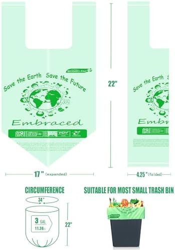 BEIDOU-PAC 100% Compostable Trash Bags, 3 Gallon Compost Bags Small Kitchen Trash Bags with Handle, 100 Count Sturdy Garbage Bags Food Scrap Waste Bags, ASTM D6400, US BPI Certified