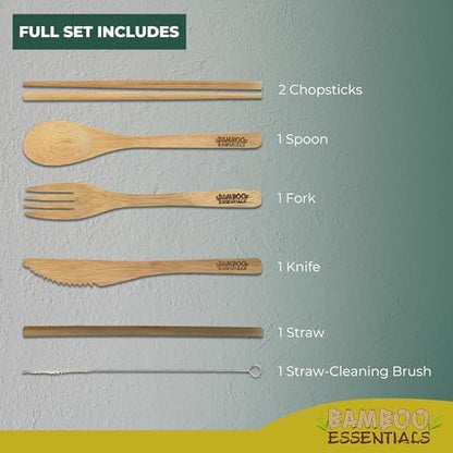 Travel Utensils with Case Set Fork, Knife, Spoon, Chopsticks, Straw, Straw-cleaning brush, Travel Pouch and Carabiner, Excellent For Everyday Use! ((2 Sets) Sunset Red/Sunrise Yellow)