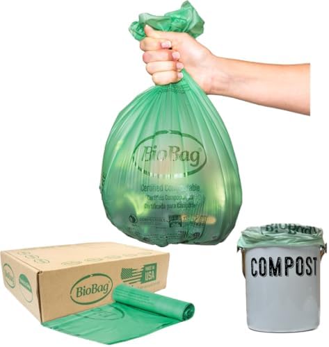 6-8 Gallon Compostable Trash Bags by BioBag, 45 Count, BPI Certified, Meets ASTM D6400 Standards, Made in USA, Medium Kitchen Bin Liners