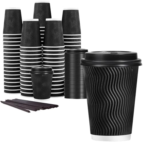 Lamosi 50 Pack 12 oz Coffee Cups with Lids, Disposable To Go Paper Cups