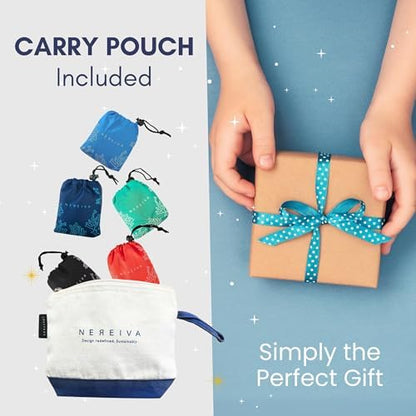 5 Pack in a Carry Pouch, Large Foldable Reusable Grocery Shopping Tote Bags