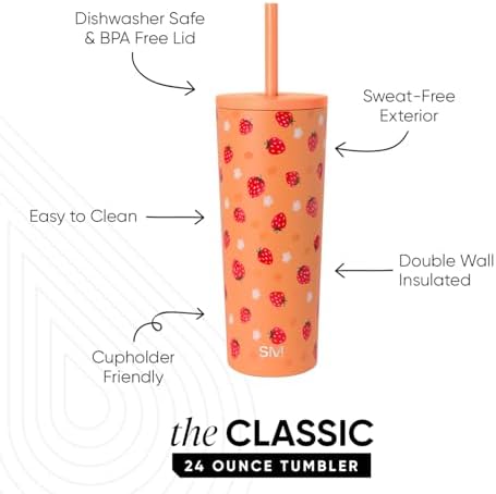 Simple Modern Iced Coffee Tumbler, Insulated | 24oz | Strawberries