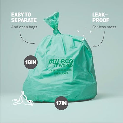 MyEcoWorld® Compostable Kitchen Waste Bags - 25 Count - 100% Certified Compostable - 3 Gallon - Super Strong - Leak Proof - Unscented - Easy to Open