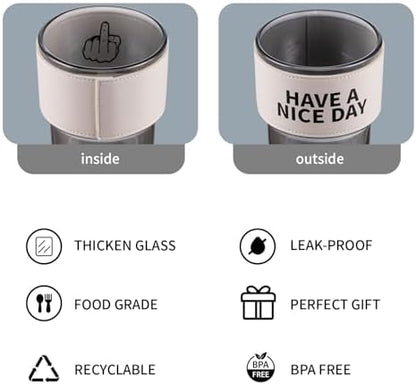 BLUEPOLAR 13oz/400ml Glass Water Tumbler with Straw and Lid Sealed Carry on Thick Wall Iced Coffee Cup for Water, Iced Tea, Fruit Juice (Have a Nice Day)