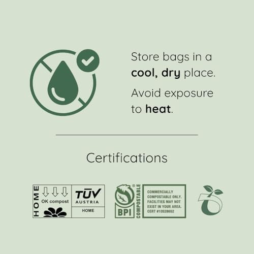 Compost Bags, Compostable Trash Bags 2.6 Gallon Compostable Bags, Small Compost Bags for Countertop bin Extra Thick 0.71 Mil. ASTM D6400 Certified By BPI and TÜV AUSTRIA (2.6 Gallon, 200 Units)