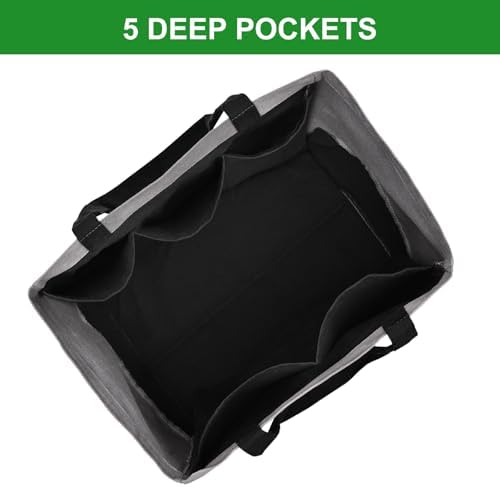 3 Pack Canvas Reusable Grocery Bags Heavy Duty, 8.3 gal Foldable Large Tote Bag with Handles, Holds 60 lbs Canvas Shopping Bags & Washable Eco-friendly Bags with 5 Pockets, Grey+Black