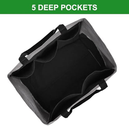 3 Pack Canvas Reusable Grocery Bags Heavy Duty, 8.3 gal Foldable Large Tote Bag with Handles, Holds 60 lbs Canvas Shopping Bags & Washable Eco-friendly Bags with 5 Pockets, Grey+Black
