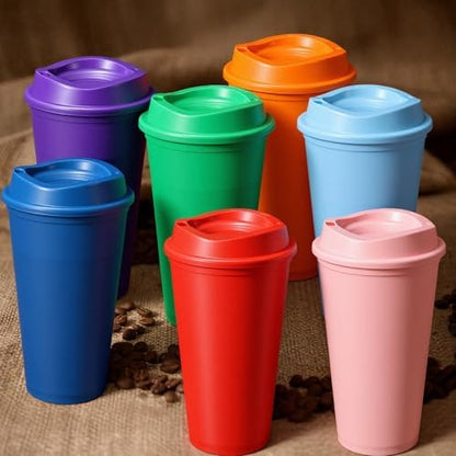 12 Pcs 16 Oz Reusable Coffee Cups with Lids - Plastic Travel Hot Cups Bulk Coffee Tumblers for DIY Hot Cold Drinks Party Favors Coworker (Yellow)
