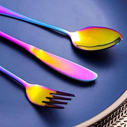 SAOSHYPEI Travel Utensils with Case, 4-Piece Stainless Steel Set, Rainbow