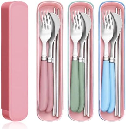 Domensi 3 Sets Portable Travel Utensil Set with Case Stainless Steel