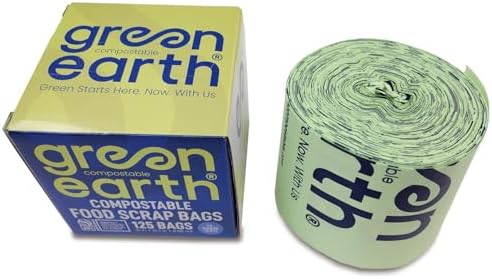 Green Earth Compostable Bags for Countertop Compost Bins, 1.2 Gallon (4.5L), Extra Thick 0.68 Mil, Leak-Proof & Odor Control, 125-Count, ASTM D6400, BPI (US) & OK Compost Home (EU) Certified