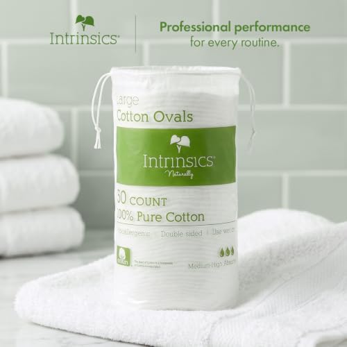 Intrinsics Premium 3” Large Cotton Rounds 2 Pack (100 Count) – Lint-Free Cotton Pads for Face & Makeup Removal | Dual-Sided Face Pads for Cleansing & Exfoliation | Hypoallergenic and 100% Pure Cotton