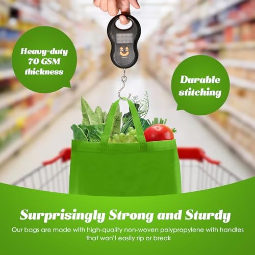 Reginary 50 Pcs Reusable Tote Bags Shopping Bags Non Woven, Green Fruit