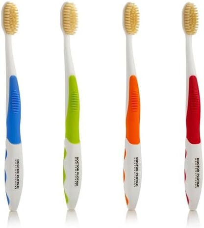 MOUTHWATCHERS Dr Plotkas Soft Bristle Flossing Toothbrush Manual Soft Toothbrush for Adults, Ultra Clean, Good for Sensitive Teeth and Gums, Variety 4 Pack, Colors May Vary
