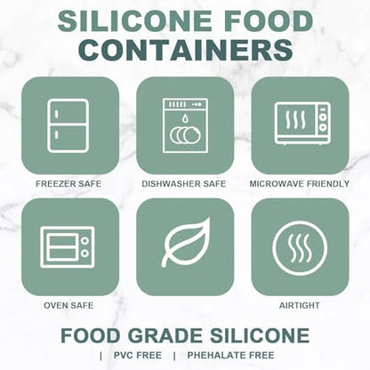 Vesici 9 Pcs Silicone Food Storage Containers Collapsible Reusable Small Containers with Lids Bpa Free for Christmas Party Snack Camping Lunch Bento Box (6.7oz, 10oz, 20oz) Green Blue Yellow