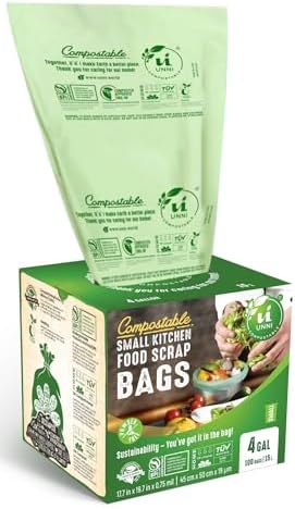 UNNI 4 Gallon Compostable Bags, 100 Count, 15 Liter, Extra Thick 0.75 Mil