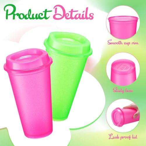 Honeydak 45 Pack 16 oz Reusable Coffee Cups with Lids Water Bottle Iced Coffee Travel Mug Reusable Portable Plastic Tea Tumblers Bulk for Hot and Cold Drinks Birthdays Party(Stylish,Glitter)