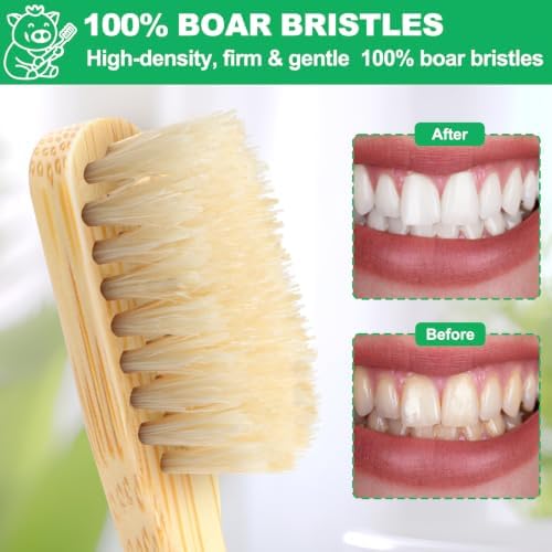 Boar Bristle Toothbrush, Plastic Free Natural Bamboo Toothbrushes