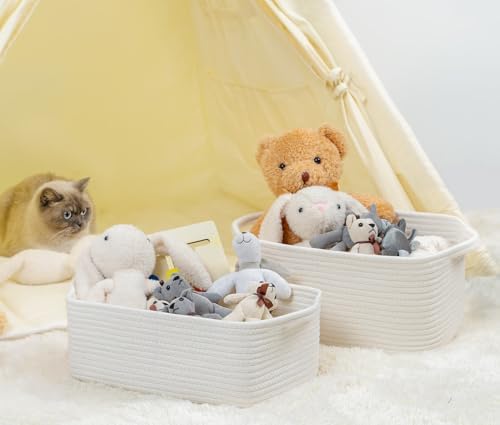 CubesLand Cute and Durable Small Cotton Rope Basket for Organizing