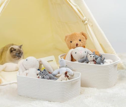 CubesLand Cute and Durable Small Cotton Rope Basket for Organizing