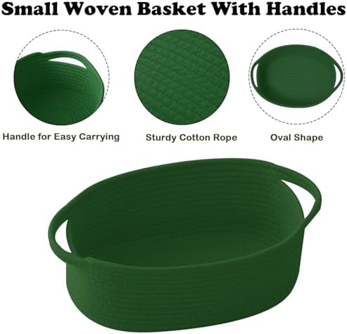 Woven Rope Basket - Baby Gift Basket with Bag & Ribbon, Green