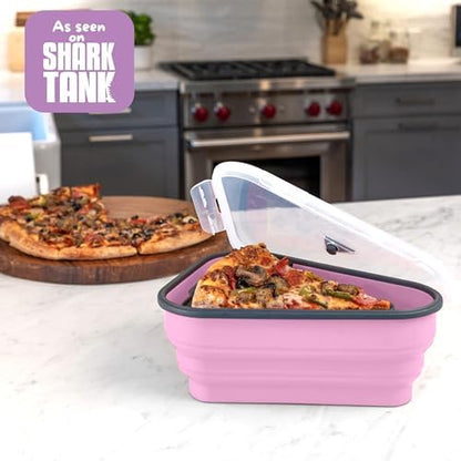 PIZZA PACK The Perfect Reusable Pizza Storage Container with 5 Microwavable Serving Trays - BPA-Free Adjustable Pizza Slice Container to Organize & Save Space, 2 Pack, Pink