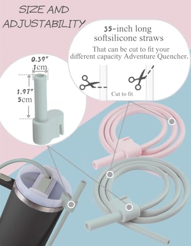 Extendable Long Straws for Stanley Cup, 2 Pack 35" Reusable Silicone Straws- CPC Certified, Fits 40 oz Tumbler And Large Water Bottle, Soft & Flexible Straw Accessories Gift Idea