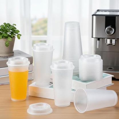 Honeydak 45 Pack 16 oz Reusable Coffee Cups with Lids Water Bottle Iced Coffee Travel Mug Reusable Portable Plastic Tea Tumblers Bulk for Hot and Cold Drinks Birthdays Party(Stylish,Clear)