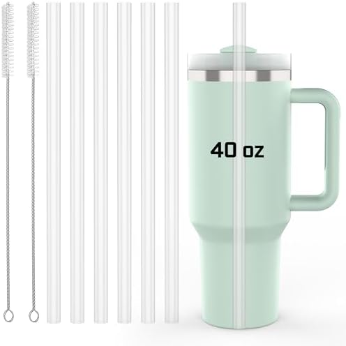6 Pack Stanley Straws for 40 oz Tumbler - Stanley Replacement Straw with 2 Cleaning Brushes, Reusable BPA-Free Plastic, 40 oz Tumbler Accessories