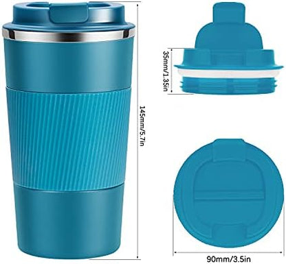 YINJOYI 12oz Travel Coffee Cups Insulated Tumbler Thermal Mug to Go with Lid Leak Proof Reusable Stainless Steel Coffee Mug Spill Proof for Hot and Iced Cold Drinks (Blue, 380ml)