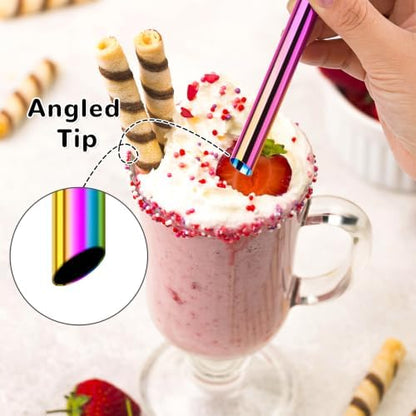 NiHome 8-Pack Stainless Steel Straws for Boba, Smoothie, 10.4” Metal Straws