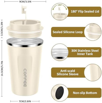 CS COSDDI 12 oz Coffee mug - Stainless Steel Coffee Cup with Leakproof Lid