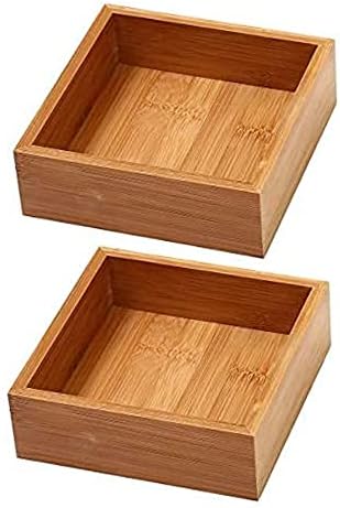 YBM Home Bamboo Drawer Organizer Box Multi-Use Storage for Junk Drawer, Office, Home, Kitchen, Bedroom, Children Room, Craft, Sewing, and Bathroom (2, 6x6x2 inch)