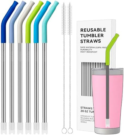20 oz Straight Metal Straws with Silicone Tip for 20 oz Tumbler