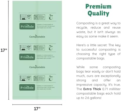 Compost Bags, Compostable Trash Bags 3 Gallon Compostable Bags 300 Count Small Compost Bags for Countertop bin Extra Thick 0.71 Mil. ASTM D6400 Certified By BPI and TÜV AUSTRIA (3 Gallon, 300 Units)