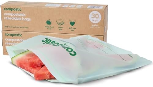 Compostic Compostable Gallon Bags, 60 Ct Starter Pack, Zip-Seal