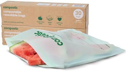 Compostic Compostable Gallon Bags, 60 Ct Starter Pack, Zip-Seal
