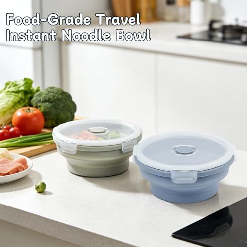 Silicone Collapsible Food Storage Containers-Prep/Storage Bowls with Lids – Set of 2 Round Silicone Lunch Containers – Microwave and Freezer Food Containers (550ML,Green Blue)