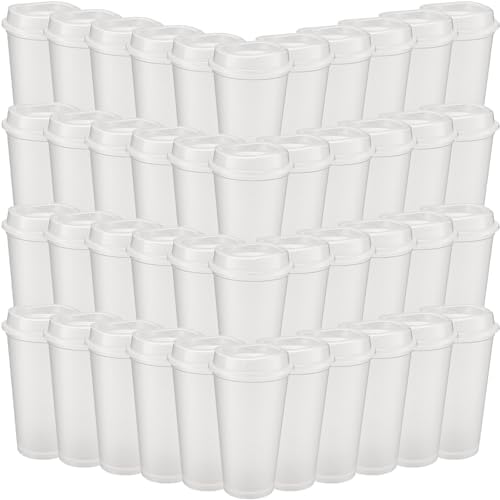 Honeydak 45 Pack 16 oz Reusable Coffee Cups with Lids Water Bottle Iced Coffee Travel Mug Reusable Portable Plastic Tea Tumblers Bulk for Hot and Cold Drinks Birthdays Party(Stylish,Clear)