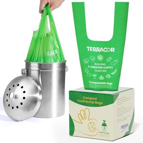 Compost Bags, Handle Tie Food Scrap Bags 3 Gallon,100 Count,Certified by BPI and ASTM D6400, Kitchen Compost Bin Compatible