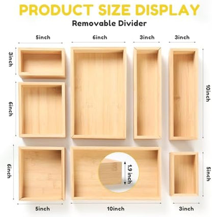 lilLittle Bamboo Drawer Organizer, 8 Pcs Multi Purpose Drawer Organizer Set