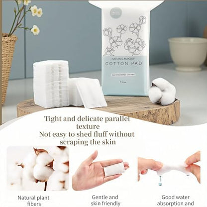 50-Pack 100% Pure Cotton Makeup Remover Pads | Soft, Hypoallergenic & Lint-Free Facial Rectangle for Sensitive Skin | Reusable, Double-Sided with Reinforced Edges | Makeup Skincare(50 Count)