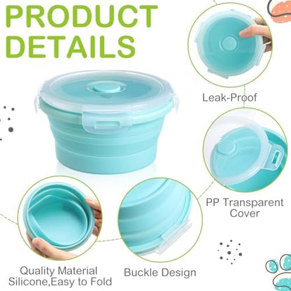 Suclain 4 Pcs Collapsible Bowls with Lids Silicone Camping Food Storage Container Expandable Folding Salad Lunch Box Travel Container for Hiking Camping